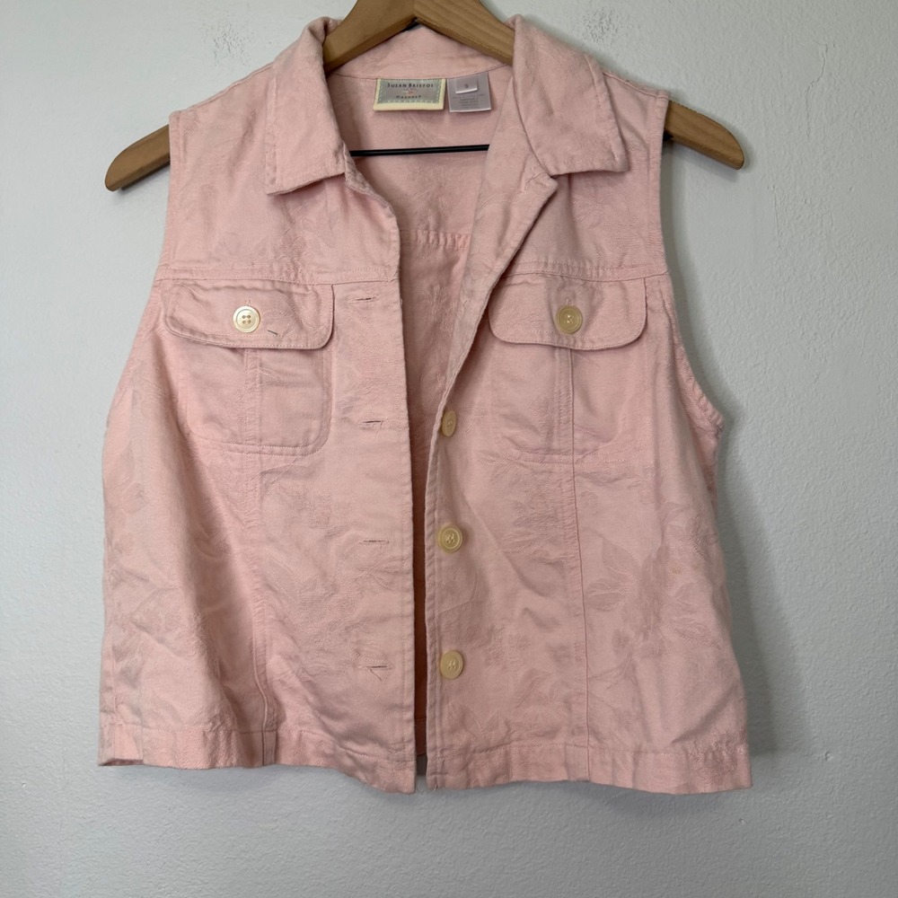 Vintage 90's - Pink Floral Embossed Cotton Vest Waistcoat